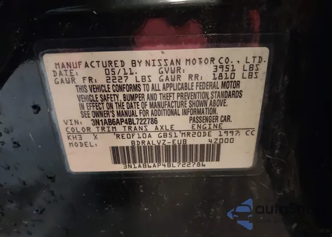 2011 Nissan Sentra 2.0Sl z USA, uszkodzony, nr VIN 3N1AB6AP4BL722786